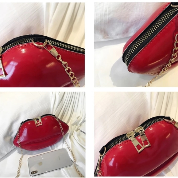 Lips purse bag vegan leather Valentine’s Day gift NEW Red lips kiss gold red - Picture 14 of 15